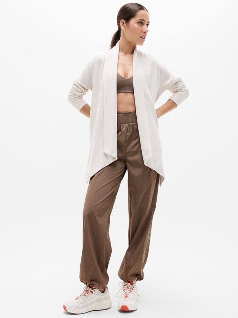 Athleta Nirvana Pranayama Restore Wrap yoga Cardigan Open Front cream rib petite